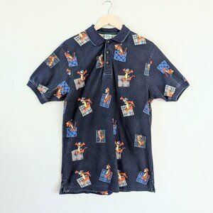The Disney Store Vintage Tigger Golf Patchwork Pattern Navy Blue Polo Shirt S